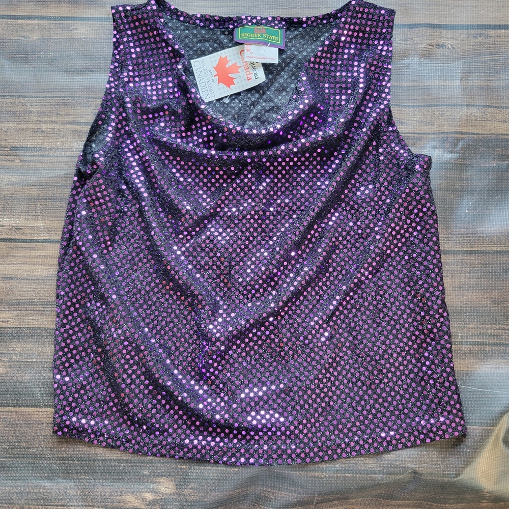 Vintage Higher State Top Sequin Holographic Cowl Neck Sleeveless M